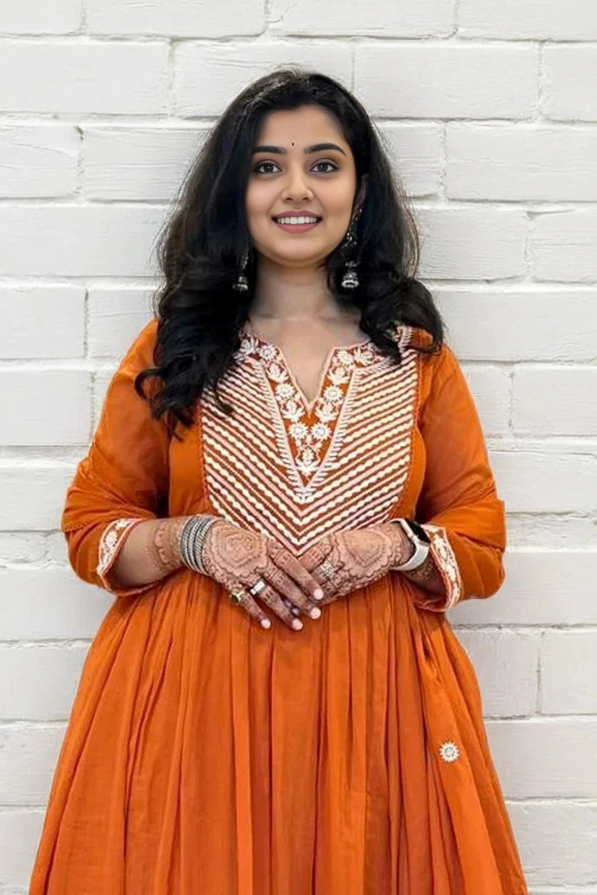 Orange Embroidered Kurta Set with Dupatta